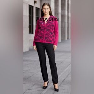 Jones of New York Collection 100% Merino Wool embroidered Sequin Cardigan NWT